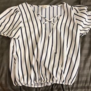 “The outfit” blue and white striped shirt